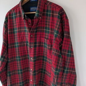 Pendleton Fireside 100% Virgin Wool Tartan Plaid Shirt Men's XL Long Red Green